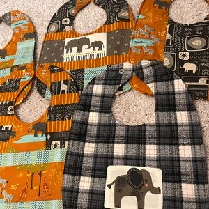 7 Handmade Safari Elephant Lion Giraffe Print Kids Bib Set